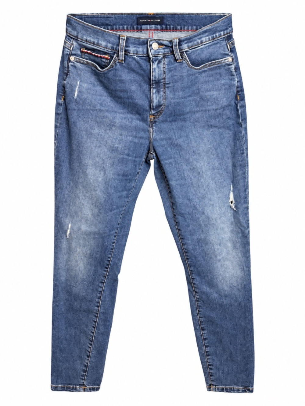 Tommy Hilfiger High Rise Curve Skinny Jeans – Distressed Blue Denim – 29